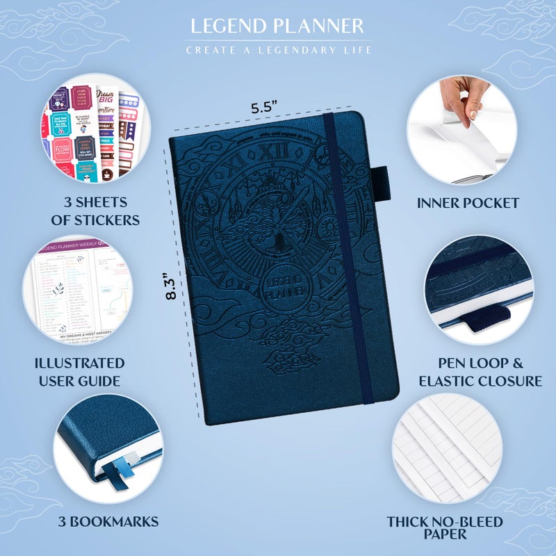 Legend Planner â€“ Weekly & Monthly Life Planner to Hit Your Goals & Live Happier. Organizer Notebook & Productivity Journal. A5 (Mystic Blue) - Image 2
